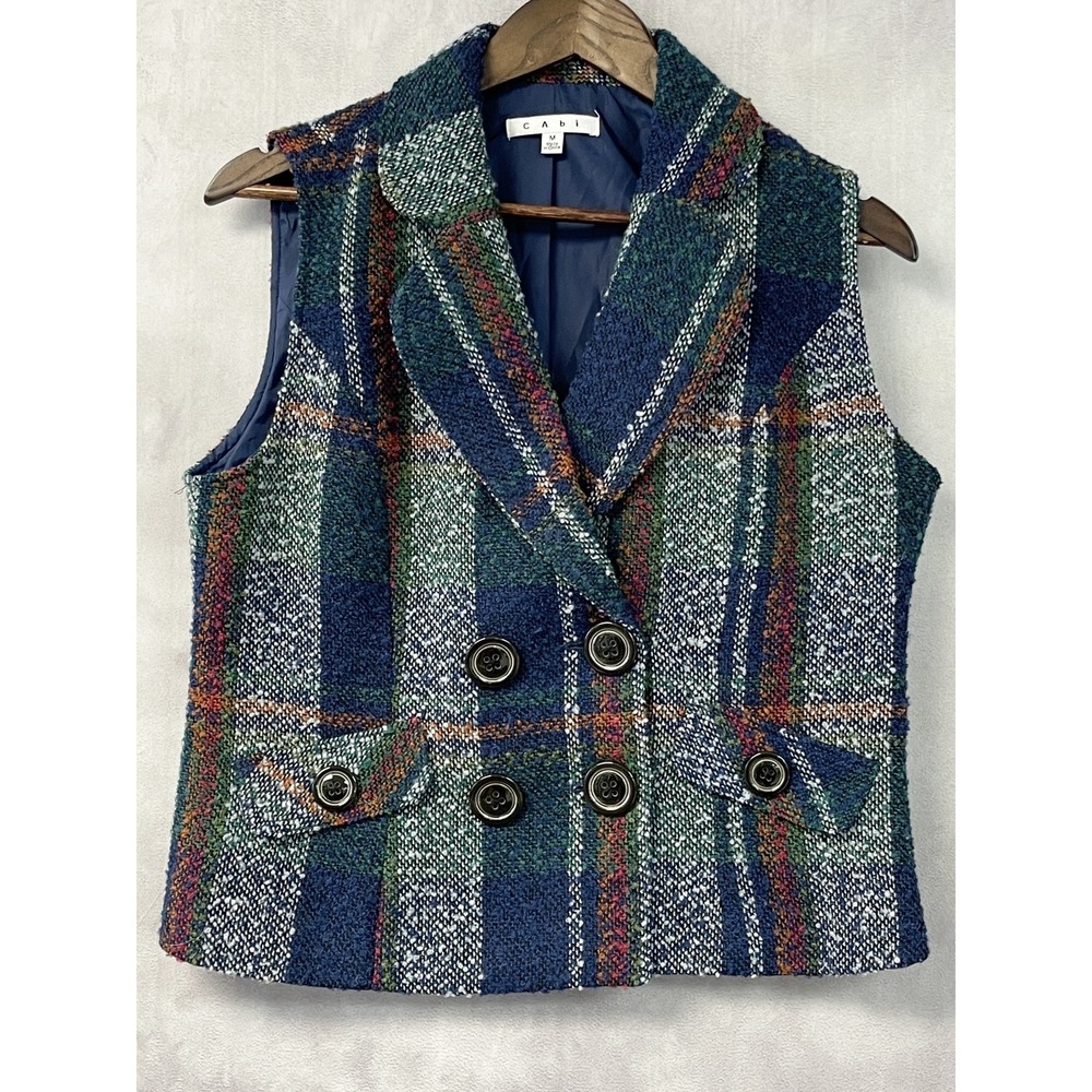 Cabi Womens JoyFall Me Vest Size M Plaid Tweed Wool Double Breasted Preppy Fall